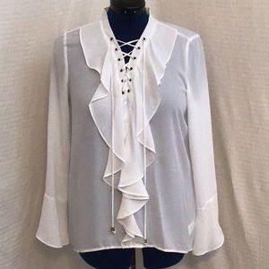 MICHAEL KORS Lace up blouse w/ ruffle sleeves